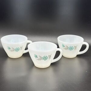 Vtg Fire King Bonnie Blue Tea Coffee Cup Milk Glass Flower Set 3 MCM Core
